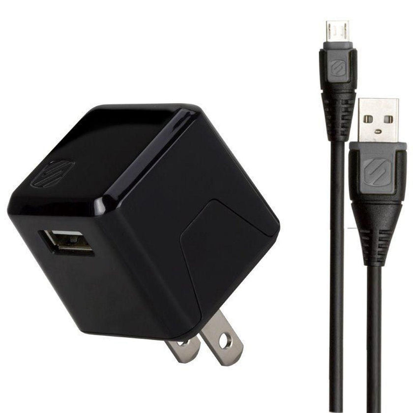 Scosche - Chargeur mural 1 port 12W avec câble Lightning/Micro USB MFI vers USB-A de 3 pieds, noir