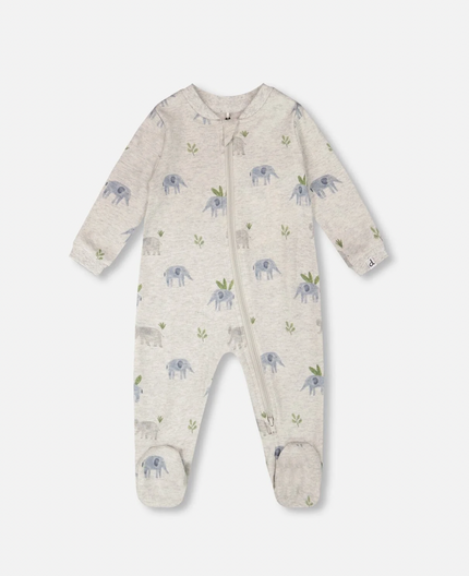 Organic One Piece PJ | Elephant Print on Grey | Deux Par Deux