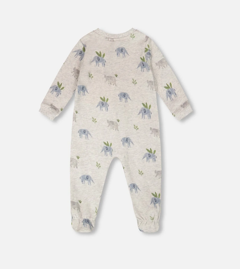 Organic One Piece PJ | Elephant Print on Grey | Deux Par Deux
