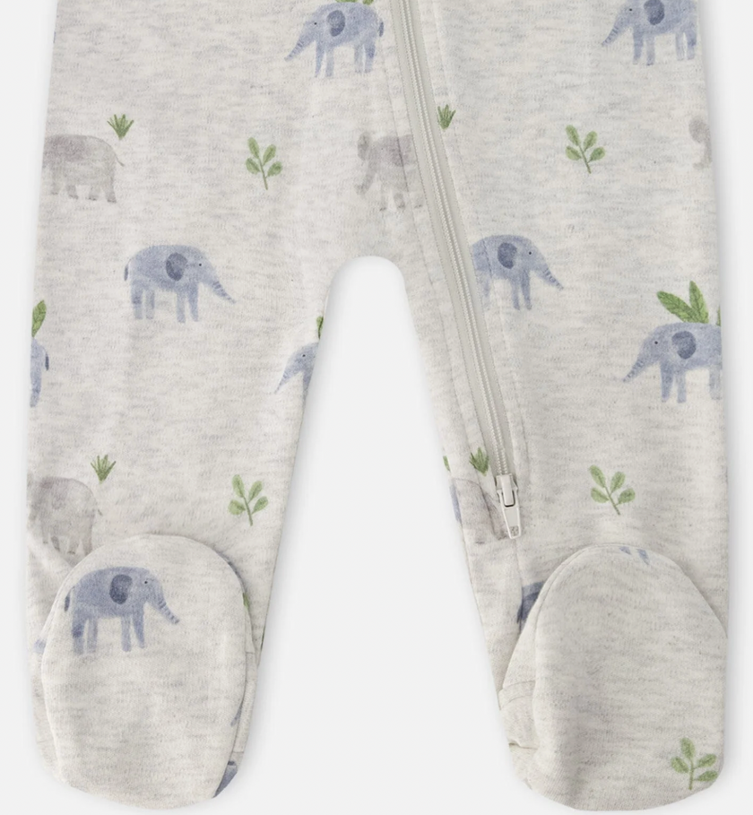 Organic One Piece PJ | Elephant Print on Grey | Deux Par Deux