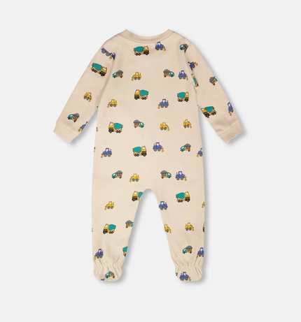 Organic One Piece PJ | Truck Print on Beige | Deux Par Deux