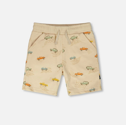 French Terry Shorts | Jeep Print on Beige | Deux Par Deux