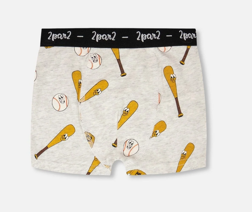 Organic Cotton Boxer | Grey Baseball Print | Deux Par Deux