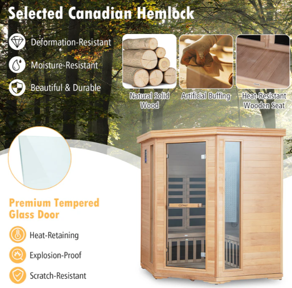 Combo Package - SAVE $11,000- Luxury Wellness Haven: Costway Corner Sauna with Low EMF & Red Light Therapy - ICE BARREL 400 Cold Plunge Tub - IComfort 4D Full Body Massage Chair