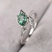 Emerald & Silver Leaf Ring | Size 9