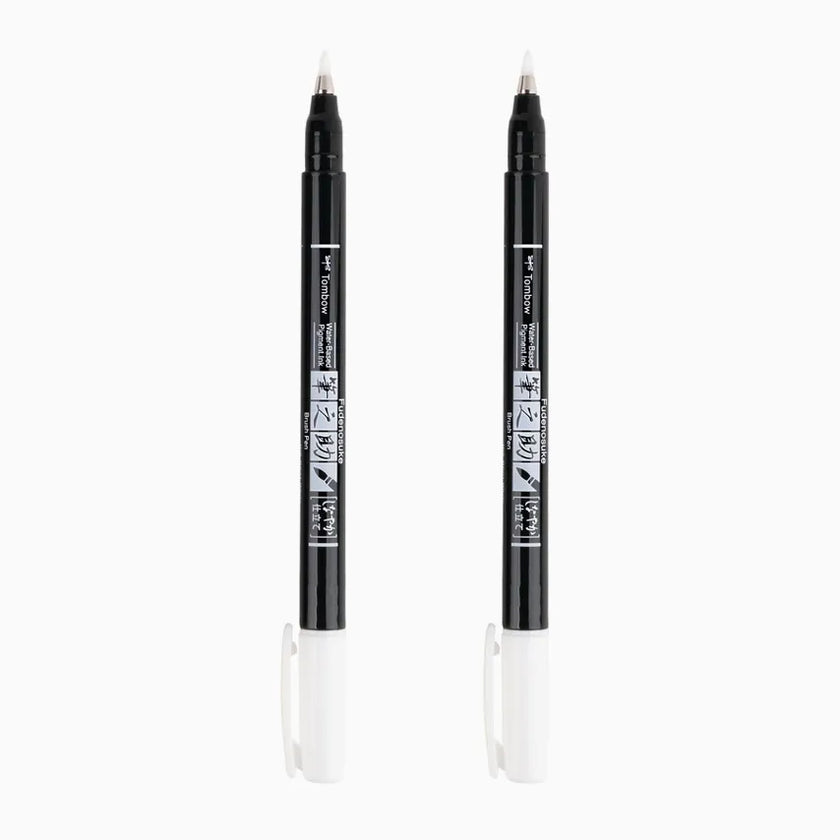 Tombow - Fudenosuke Calligraphy Brush Pens - White - 2 pack