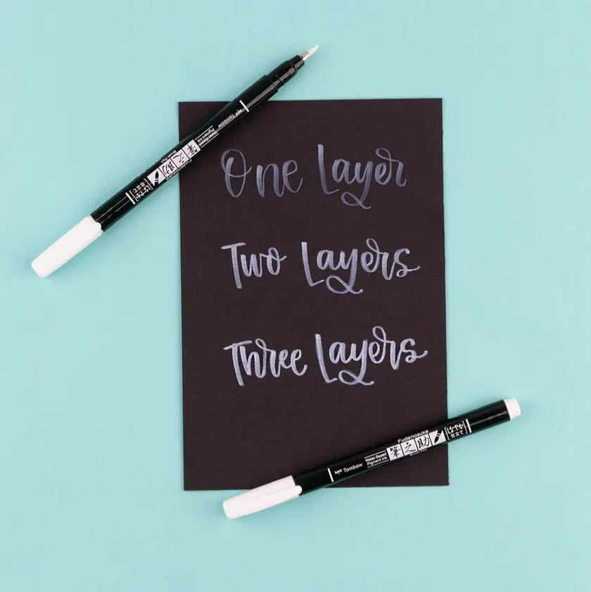 Tombow - Fudenosuke Calligraphy Brush Pens - White - 2 pack