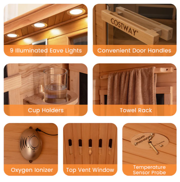 Spa Startup Kit Package – Costway 3-5 Person Infrared Corner Sauna with Bonus Red light Therapy Panel + Ice Barrel 500 Cold Plunge & Commercial Costway 4D Full Body Massage Chair JL10039WL