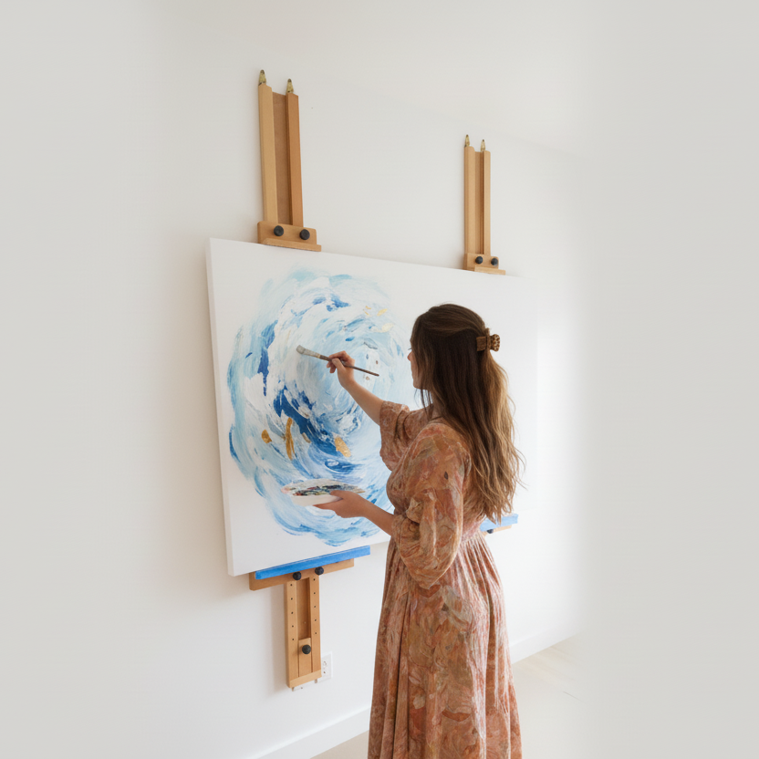 Set of 2 Adjustable Wooden Wall Easel - Accomodates Canvases up to 60