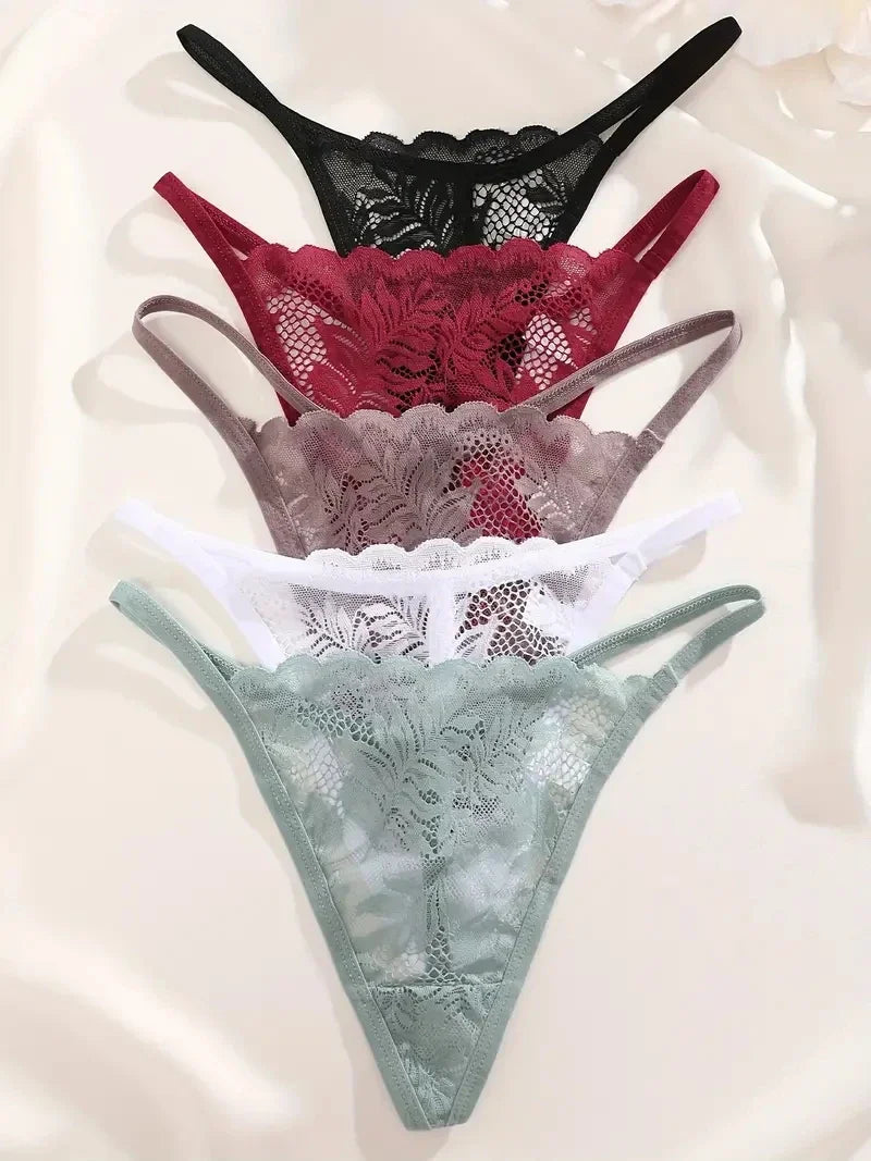 5PCS Lace Temptation G-String Set – Sheer Lace, Sexy & Soft G-Strings