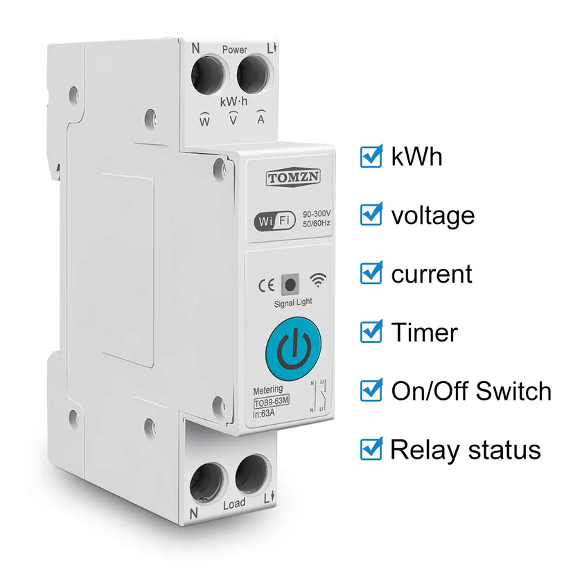 1P+N WIFI Smart Switch Energy Monitoring Circuit Breaker Timer Relay MCB TUYA Smartlife