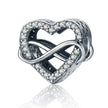 925 Sterling Silver Clear 5A Crystal Collection Family Heart X-Shape Charm Beads for Charm Bracelet & Necklace Pendant