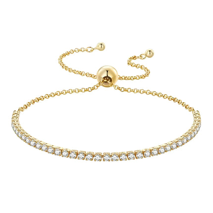 14K Gold Plated Cz Tennis Bracelet | Adjustable 925 Sterling Silver Slider Bracelet For Women | Wedding Jewelry Gift