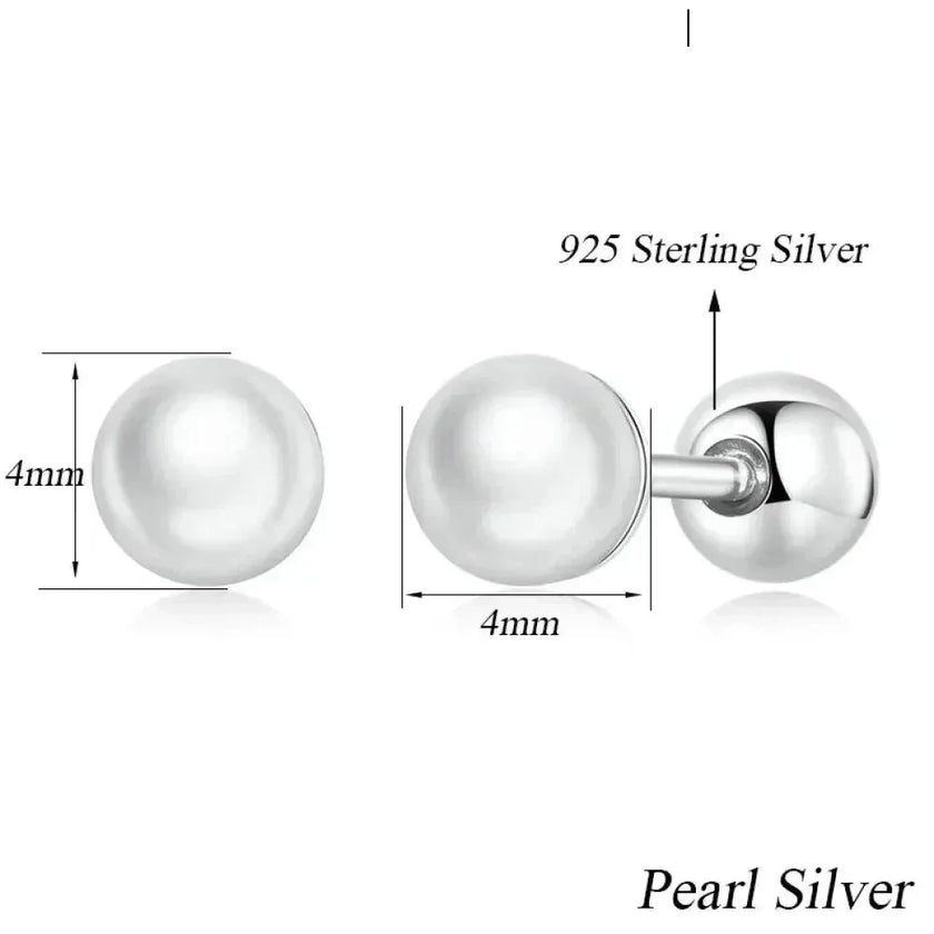 Charm And Elegance: 925 Sterling Silver Pearl Beads Screw Stud Earrings