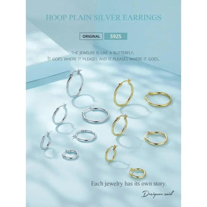 14K White Gold Plated 925 Sterling Silver Hoop Earrings | Hypoallergenic 24mm Hoops