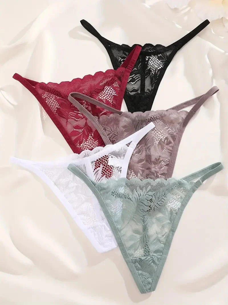 5PCS Lace Temptation G-String Set – Sheer Lace, Sexy & Soft G-Strings