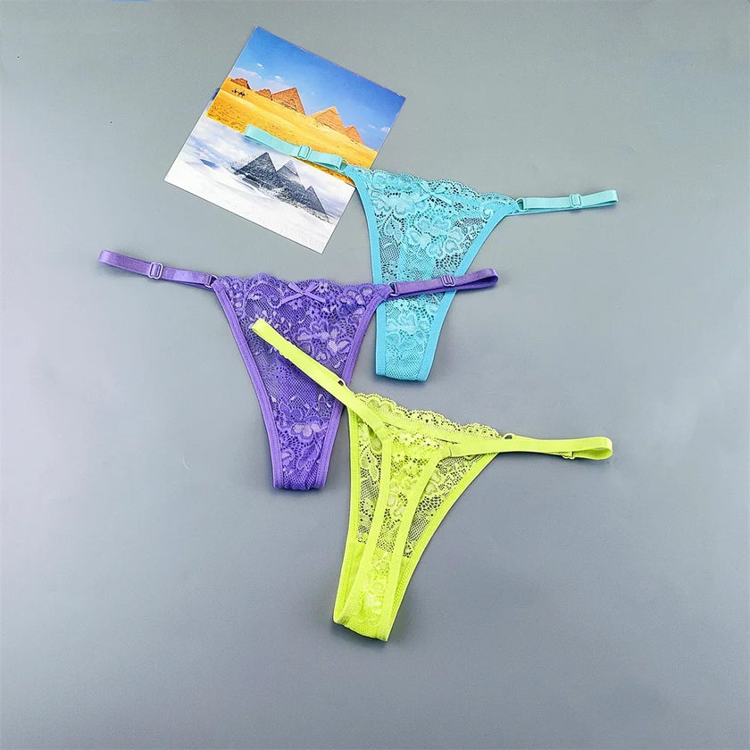 3PCS Lace Thong Set – Sheer, Strappy & Seductive