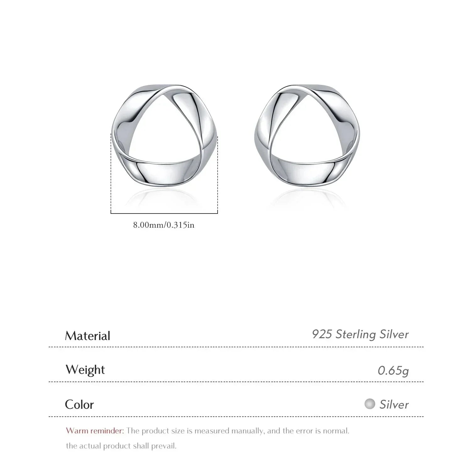 925 Sterling Silver Minimalist Wavy Stud Earrings - Women Fine Jewelry