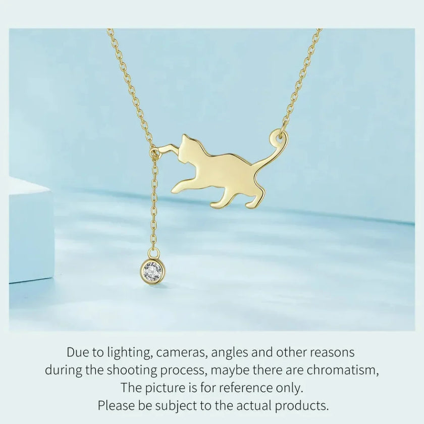 Breathtaking 925 Sterling Silver Cat Necklace | Elegant Pendant Collarbone Jewelry Scn232 In 3 Colors