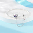 Sterling Silver Heart Paw Print Charm Bracelet with Safety Chain
