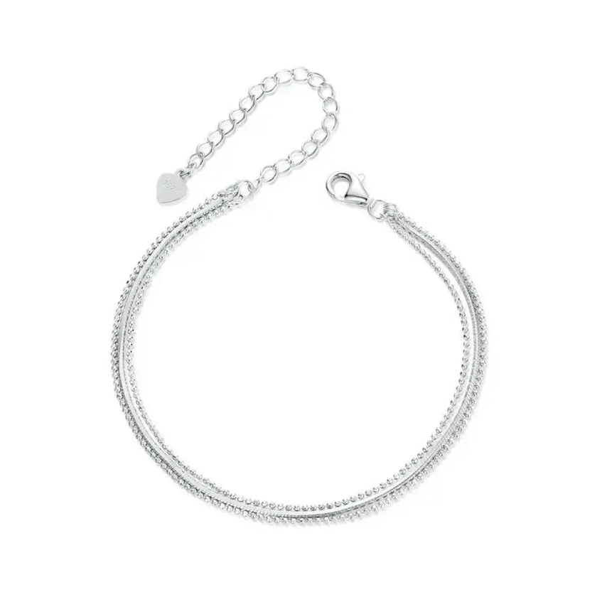 Sterling Silver Triple Layer Bracelet – White Gold Plated