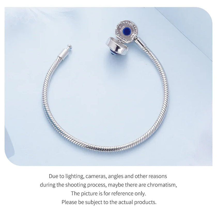 Sterling Silver Evil Eye Charm Bracelet with CZ – Snake Chain