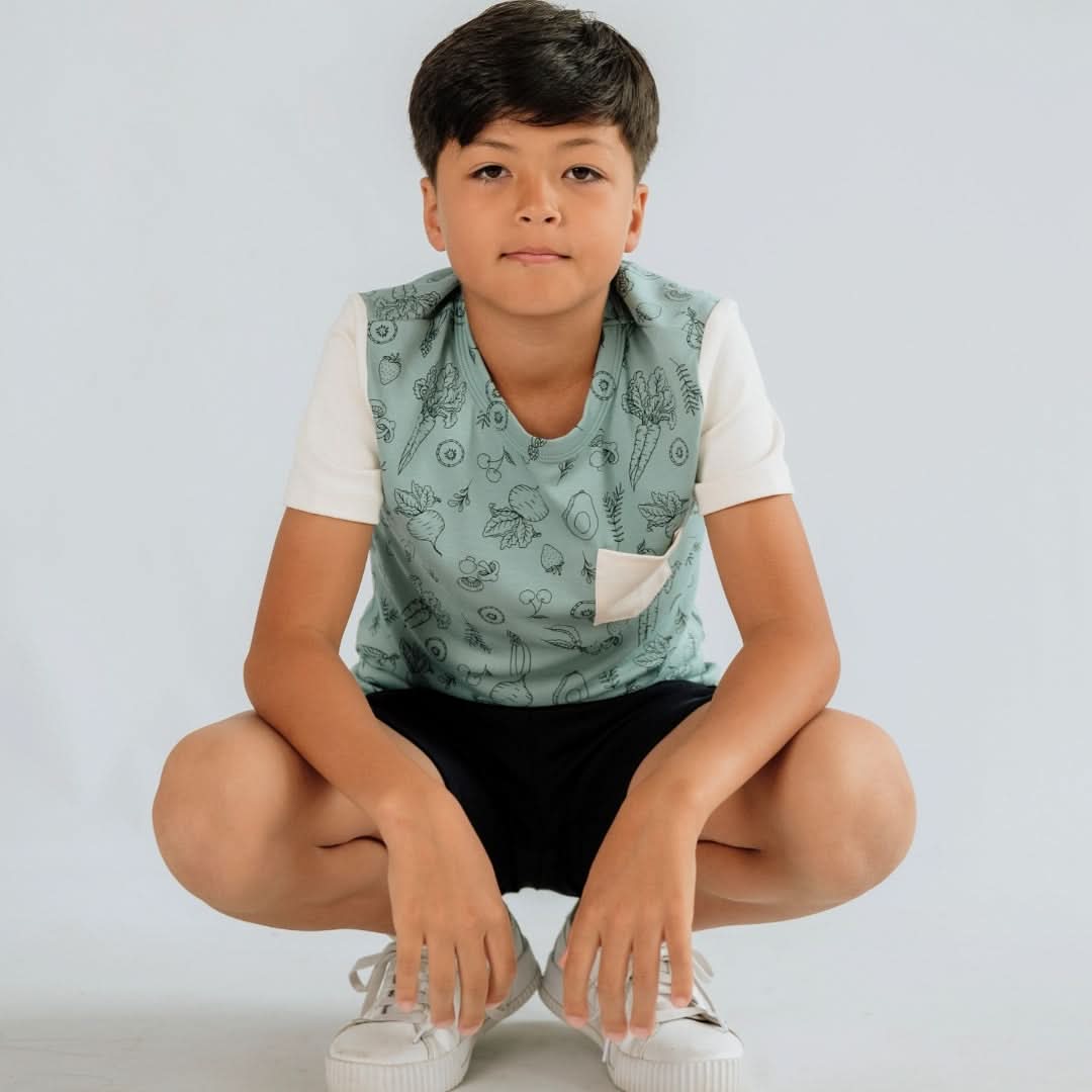 Youth Bamboo Pocket T-Shirt | Market Veggies Cream