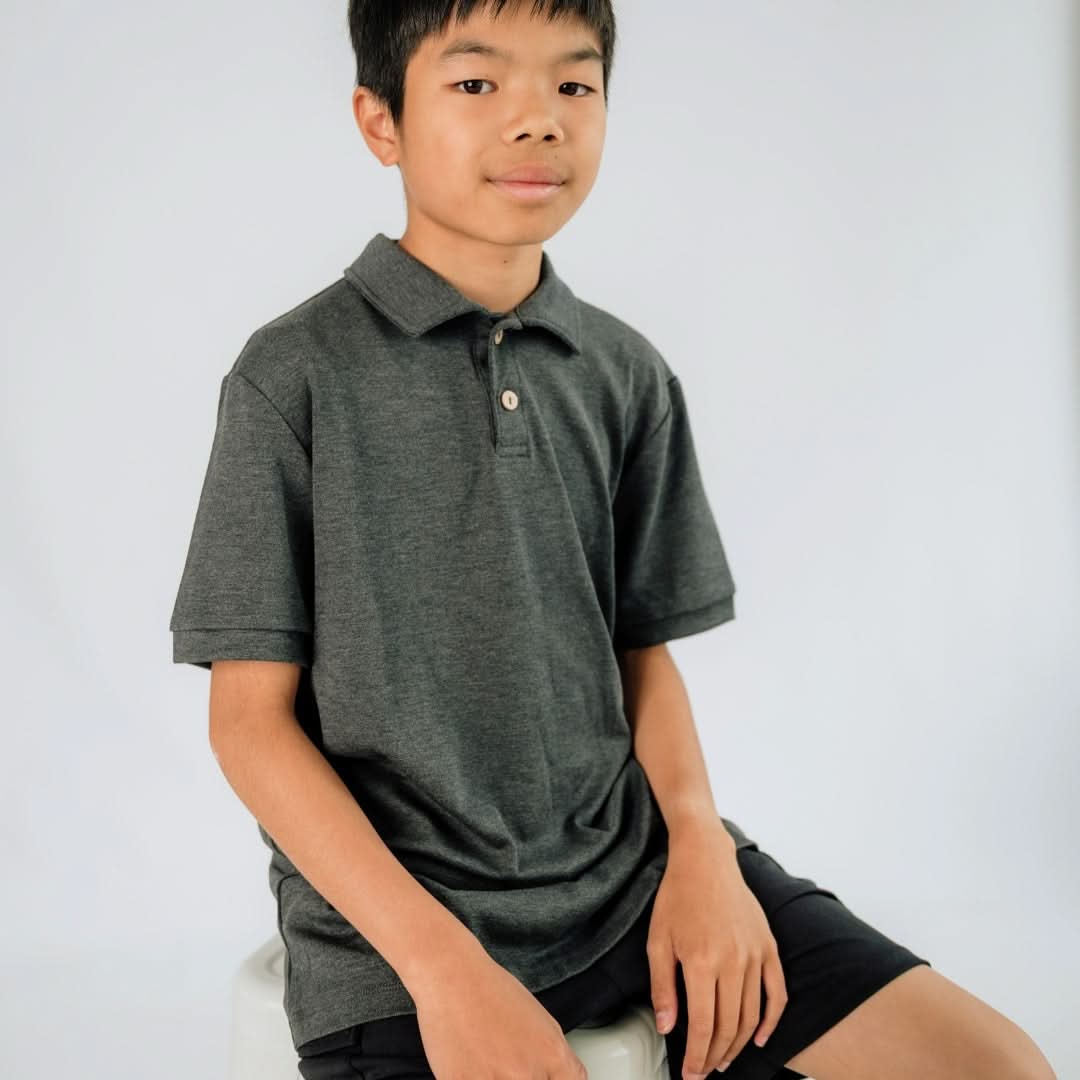 Youth Bamboo Polo Shirt | Blush Charcoal