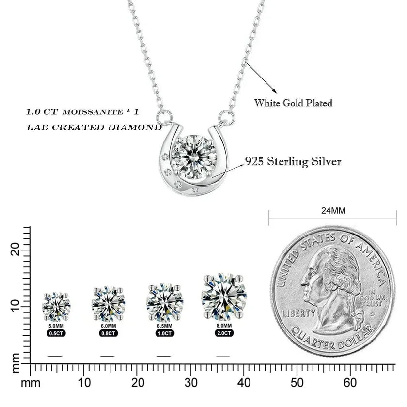 Lucky Charm - Sterling Silver Horseshoe Necklace With Sparkling Moissanite