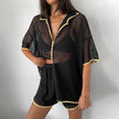 See-through Cardigan Pajamas Two-piece Set For Women