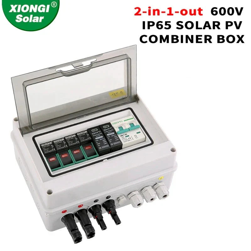 Solar Photovoltaic combiner box - lightning protection 2 input 1 out  MCB SPD box IP65