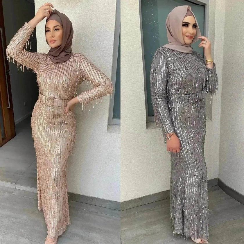Sequin Tassels Slim-fit Dress Arab  Dress