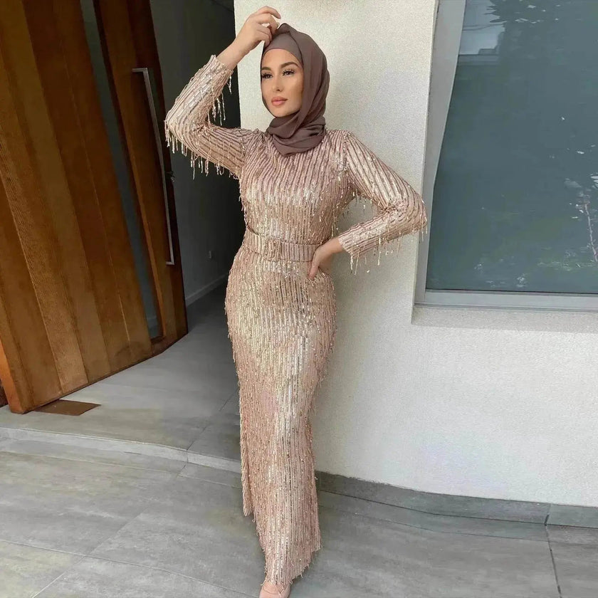 Sequin Tassels Slim-fit Dress Arab  Dress