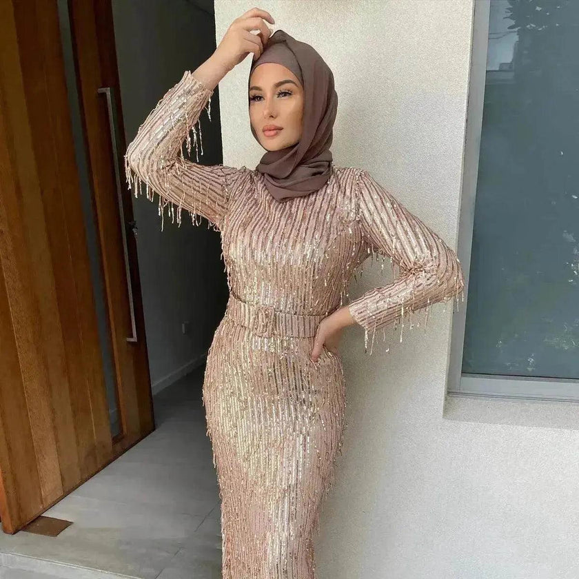 Sequin Tassels Slim-fit Dress Arab  Dress