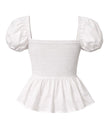Sera – Cotton Poplin Puff Sleeve Peplum Blouse Top In White