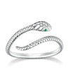 925 Sterling Silver Adjustable Snake Ring With Green Zircon - Fashion Jewelry In 4 Colors