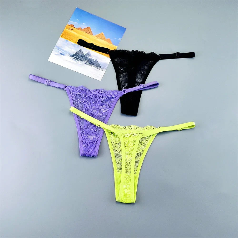 3PCS Lace Thong Set – Sheer, Strappy & Seductive