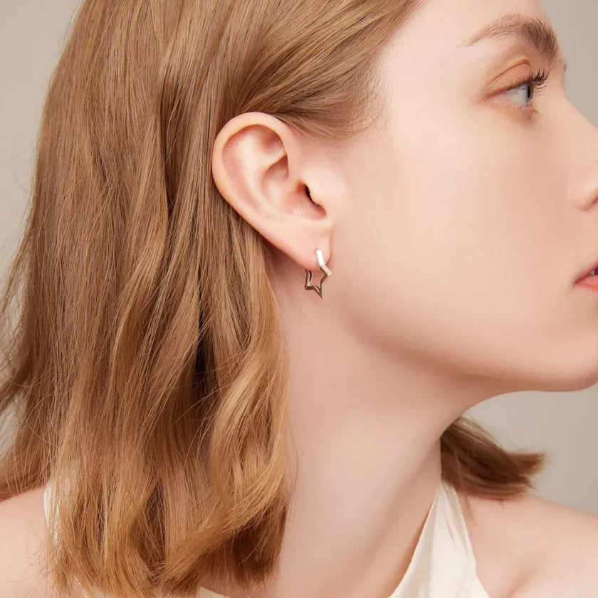 925 Sterling Silver Starlike Earrings - Minimalist Star Shape Ear Buckle for Women - Fashion jewelry SCE1136
