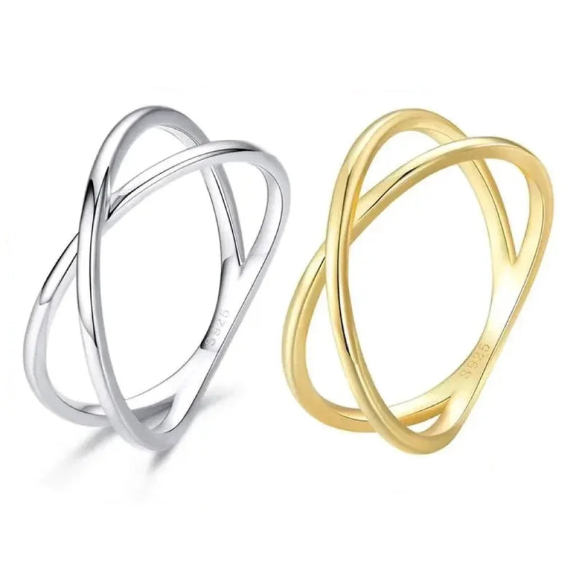 Breathtaking 14K Gold Plated X Ring - Elegant Minimalist 925 Sterling Silver Cross Ring For Women - Promise Jewelry Scr543