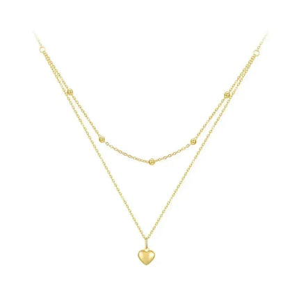925 Sterling Silver Double Layer Heart Pendant Choker Necklace