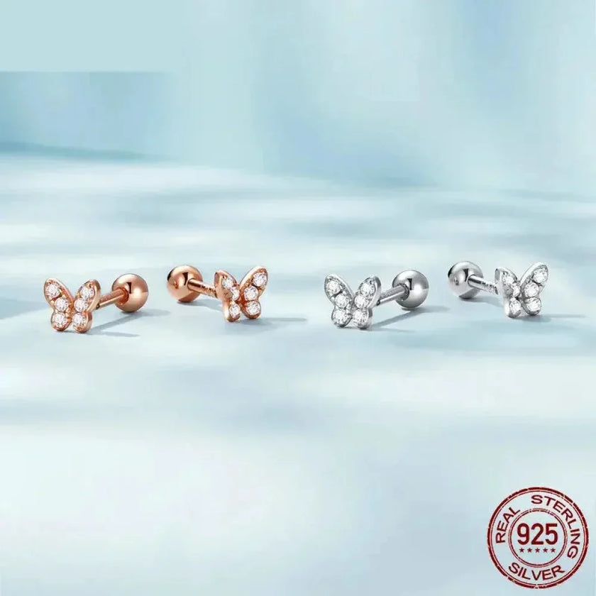925 Sterling Silver Star And Butterfly Stud Earrings - Delicate And Fine Jewelry