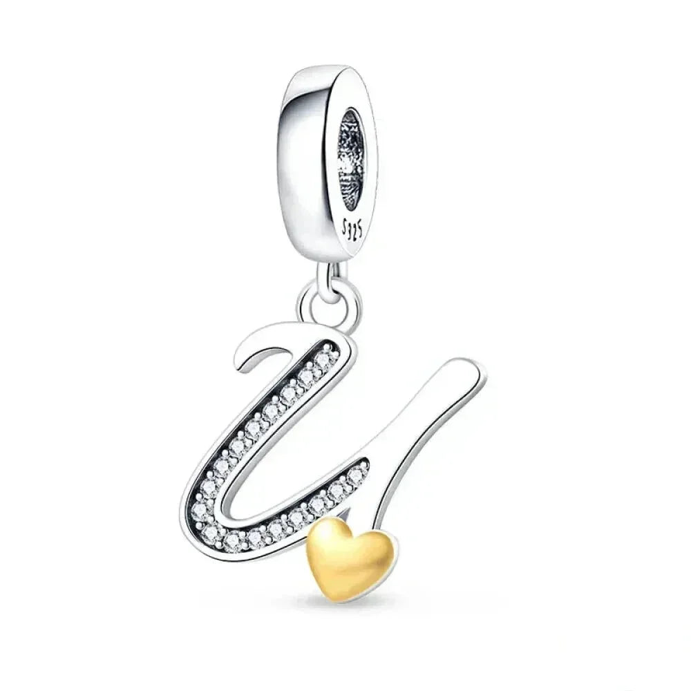 925 Sterling Silver Initial Charm with CZ Sparkle