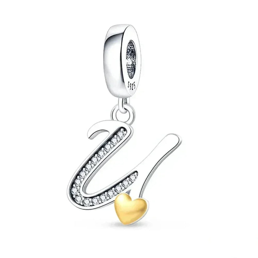 925 Sterling Silver Initial Charm with CZ Sparkle