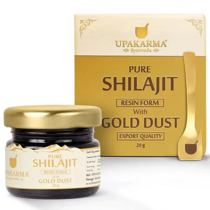 Résine de Shilajit Pure UPAKARMA avec poussière d'or 20g