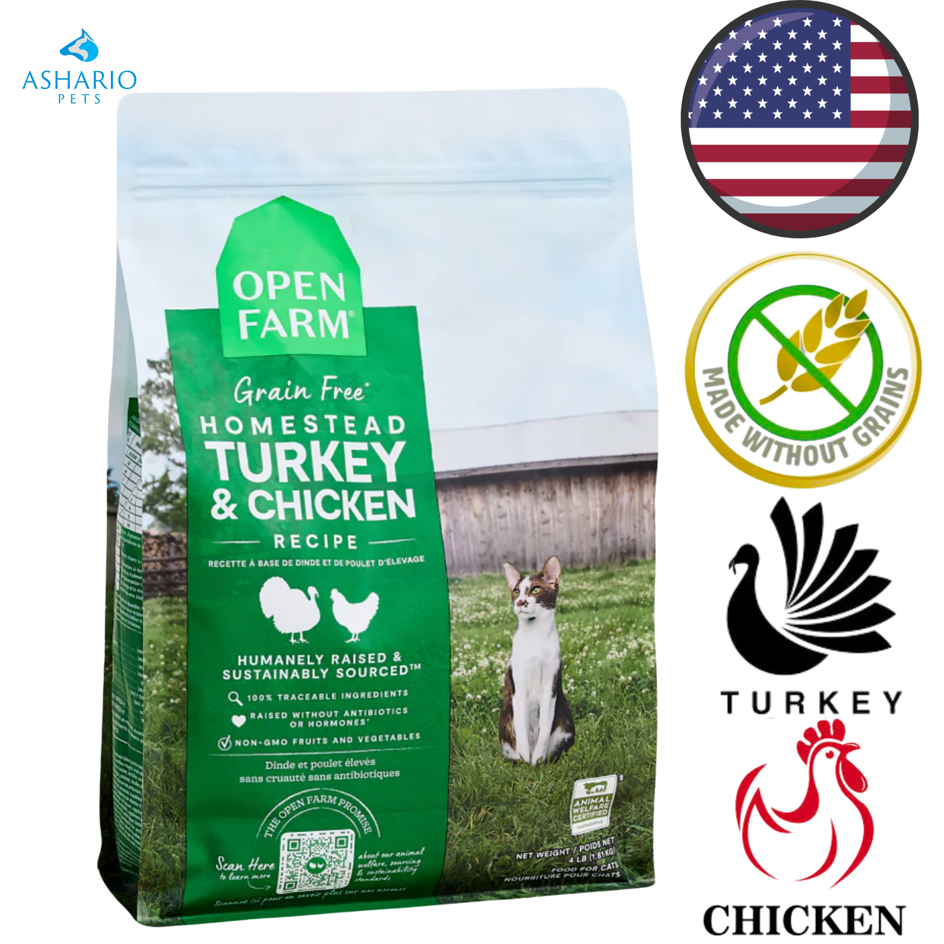 Open Farm - Grain Free Homestead Turkey & Chicken Dry Cat Food