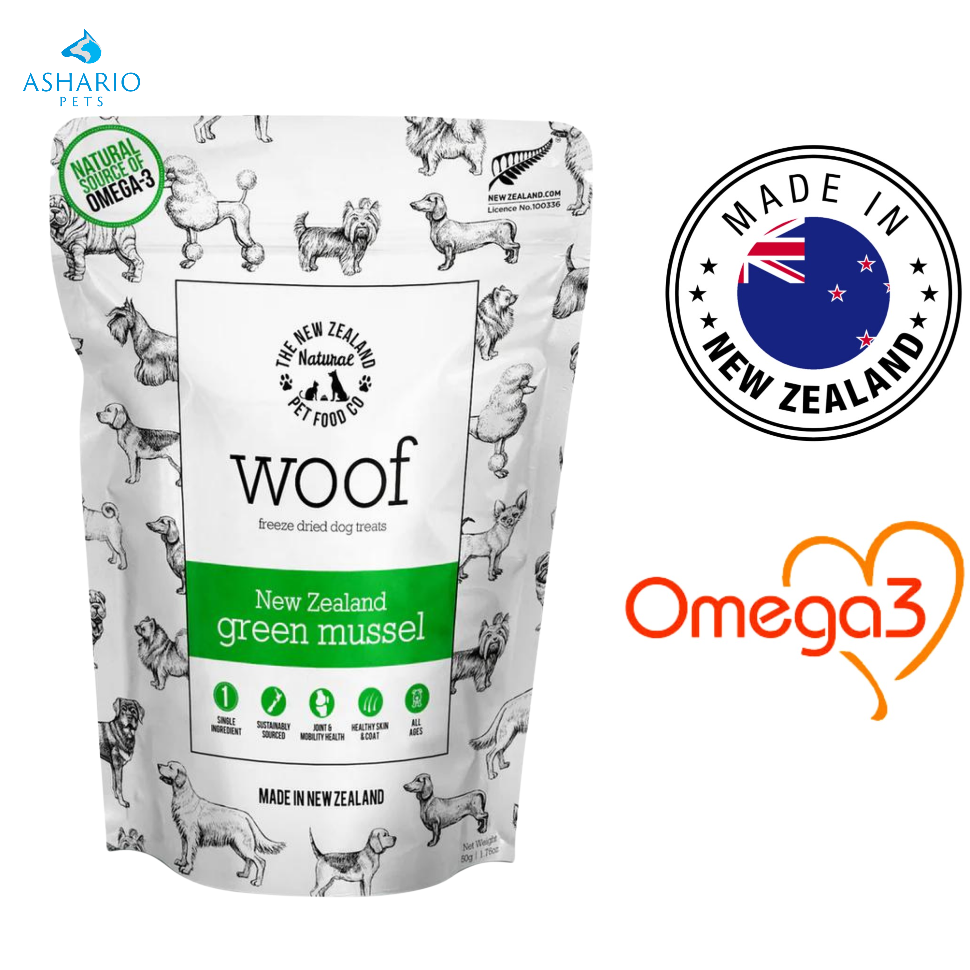 NZPF Woof - Green Lipped Mussels Freeze Dried Dog Treats