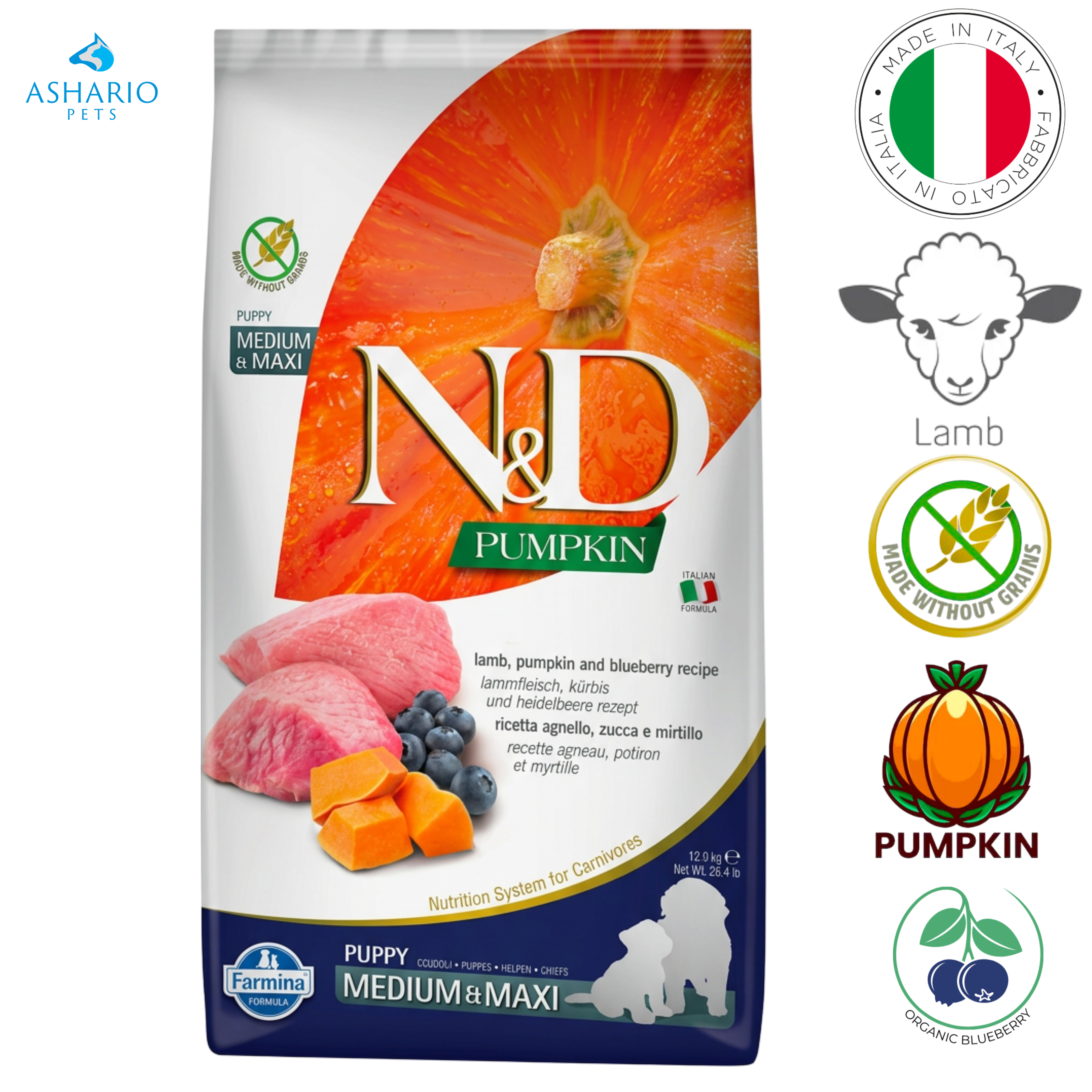 Farmina - Pumpkin Lamb & Blueberry Medium & Maxi Puppy Dry Dog Food