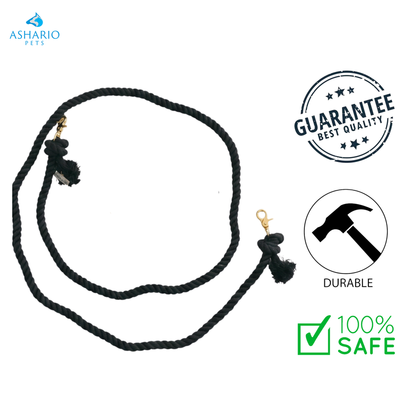 Dexypaws - Hands Free Cotton Rope Dog Leash Black