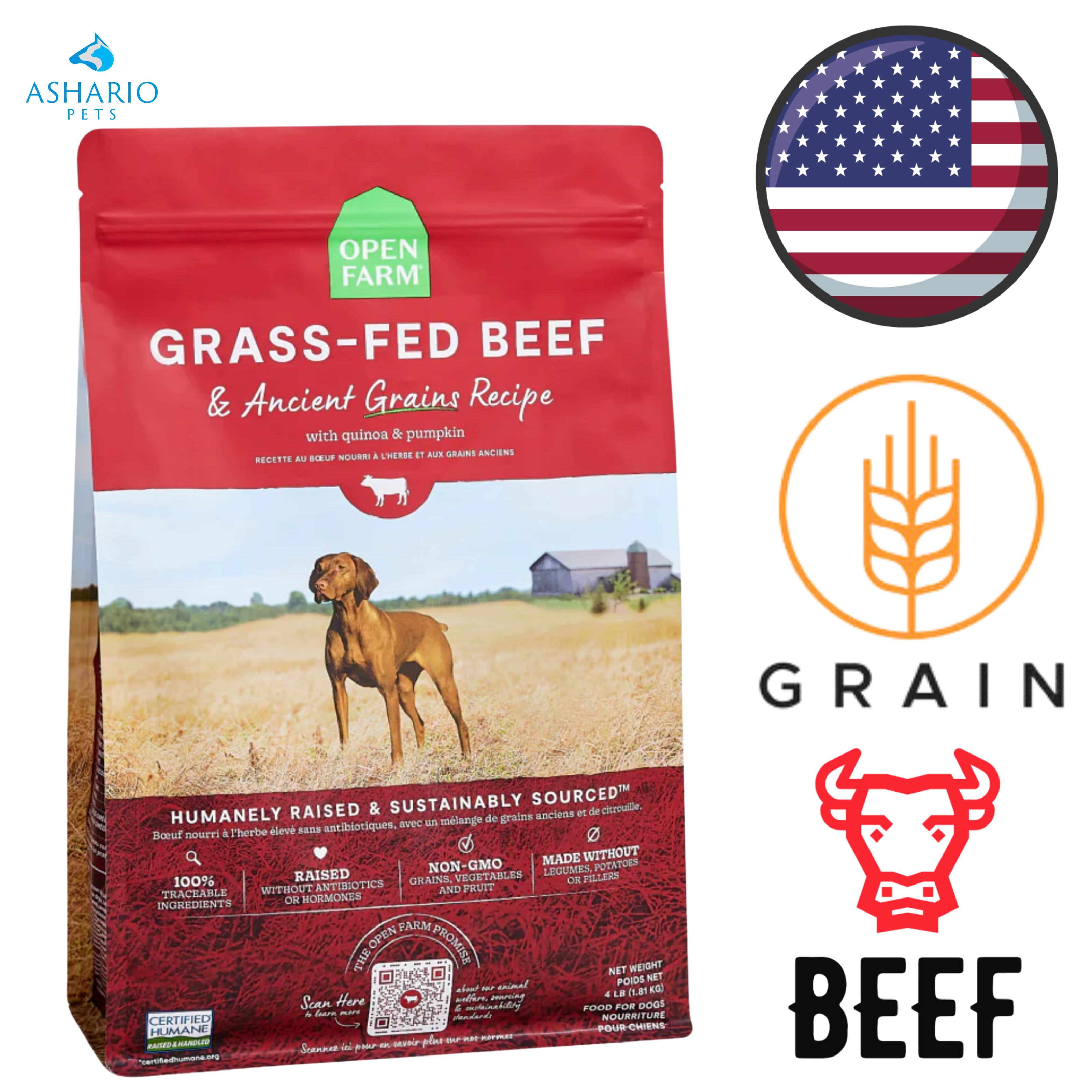 Open Farm - Grass-Fed Beef & Ancient Grains Dry Dog Food