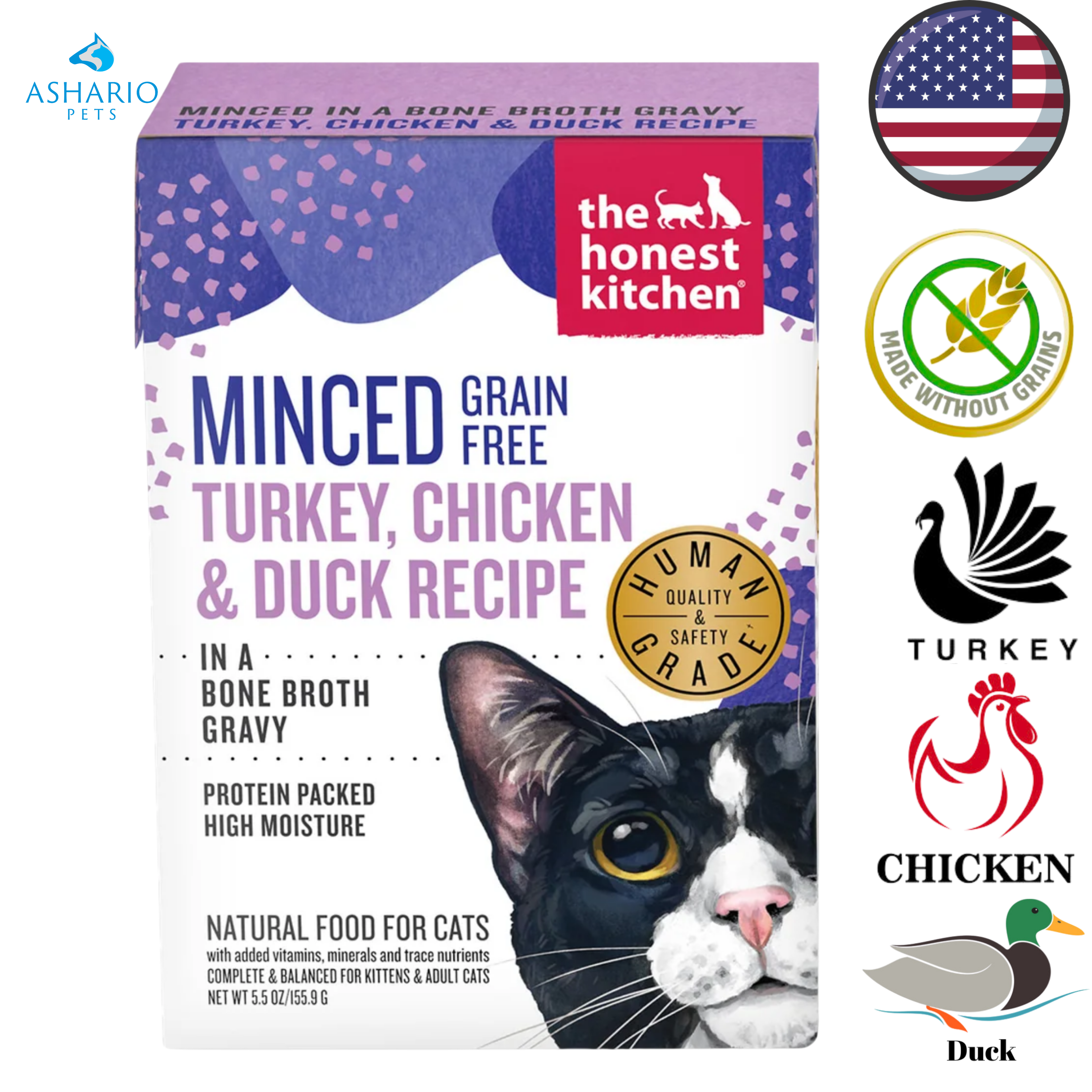 The Honest Kitchen - Grain Free Minced Turkey, Chicken & Duck In Bone Broth Wet Cat Food